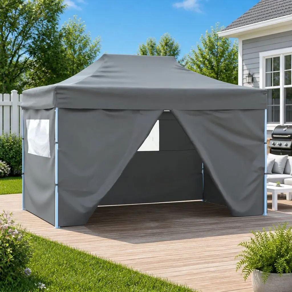 Pop-Up Canopy Tent Anthracite 3x4.5m with 4 Side Walls Foldable Outdoor Gazebo