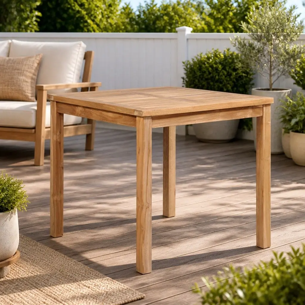 Outdoor Dining Table Solid Teak Wood Brown 80x80x77 cm Durable Water-Resistant Construction