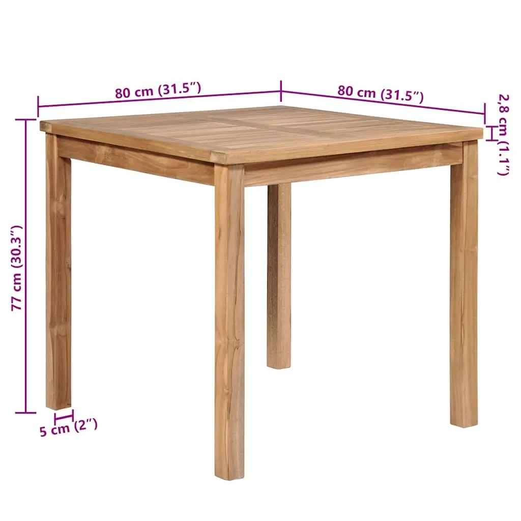 Outdoor Dining Table Solid Teak Wood Brown 80x80x77 cm Durable Water-Resistant Construction