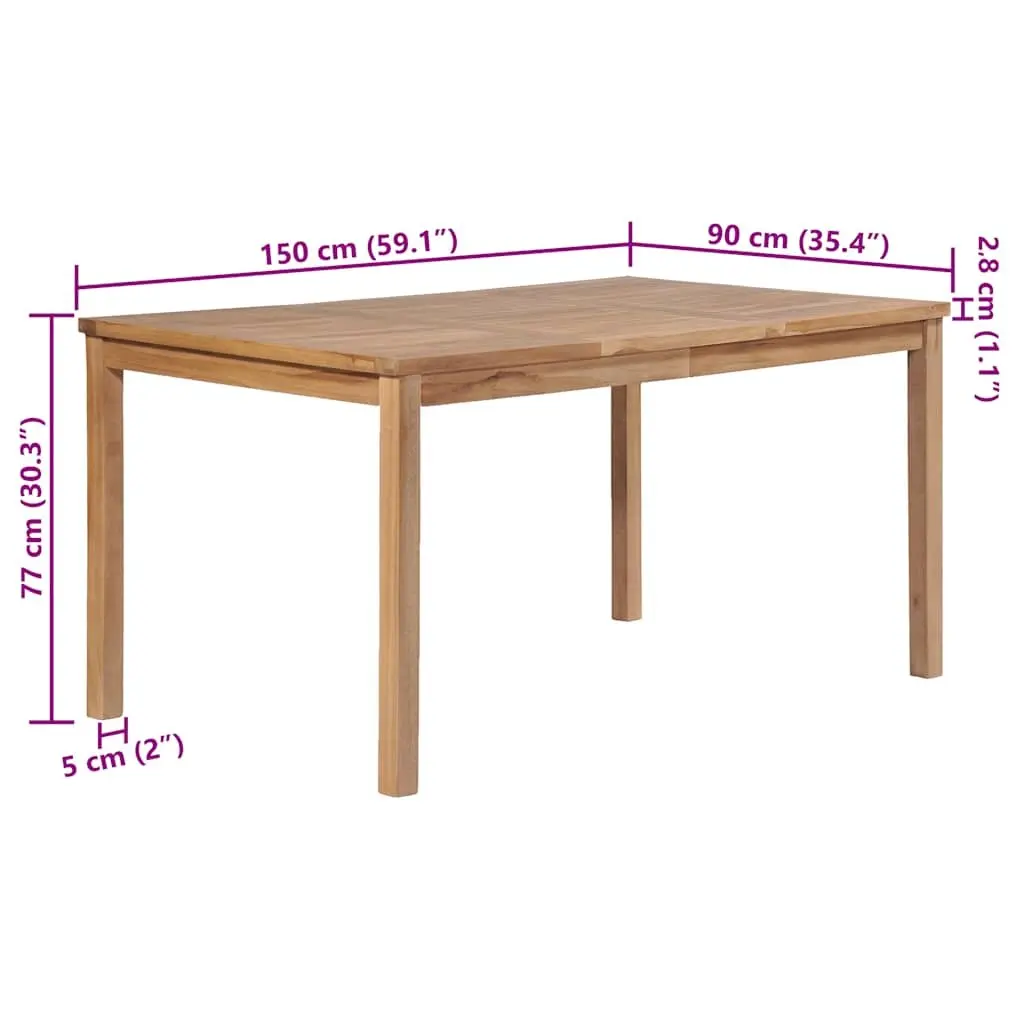 Teak Wood Outdoor Dining Table 150x90x77 cm Brown Weather Resistant Garden Furniture