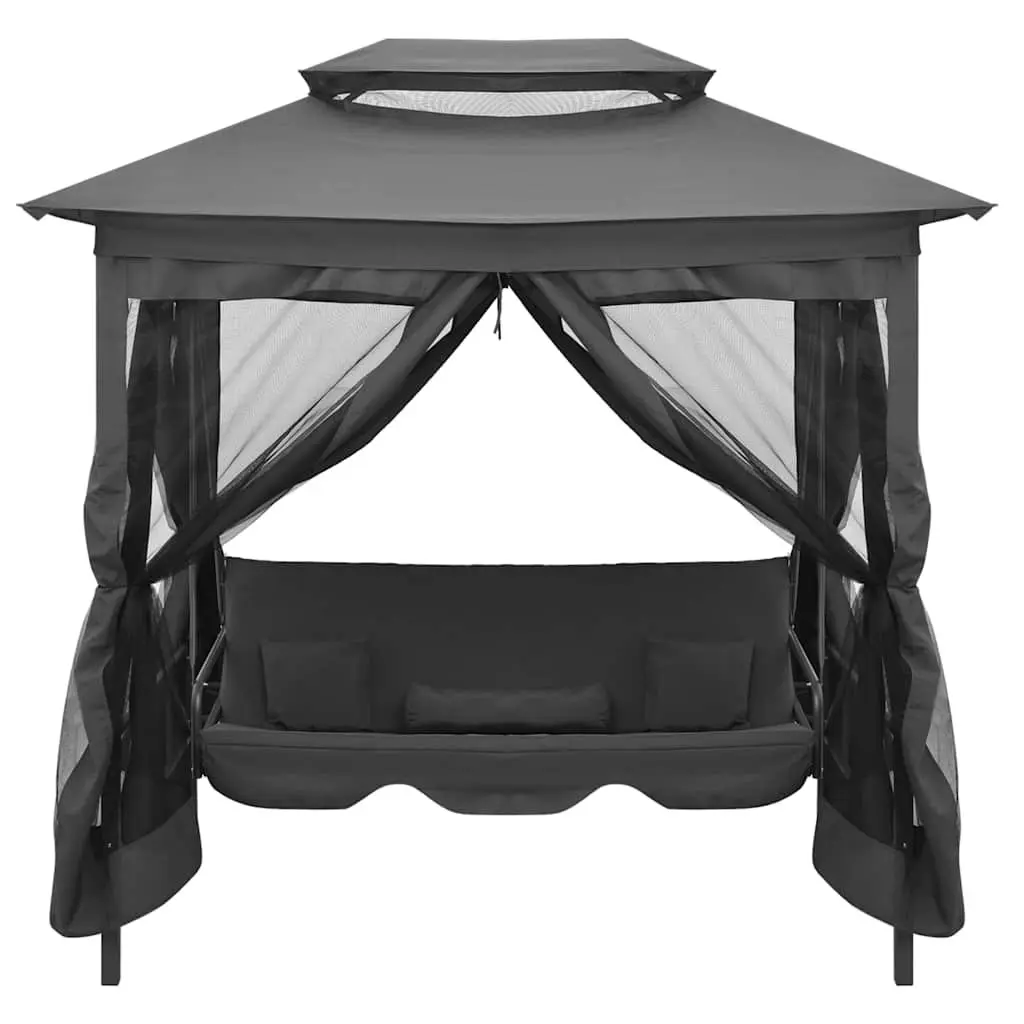 Outdoor Convertible Swing Bench Canopy Bed Steel Frame Anthracite Garden 220x160x240cm