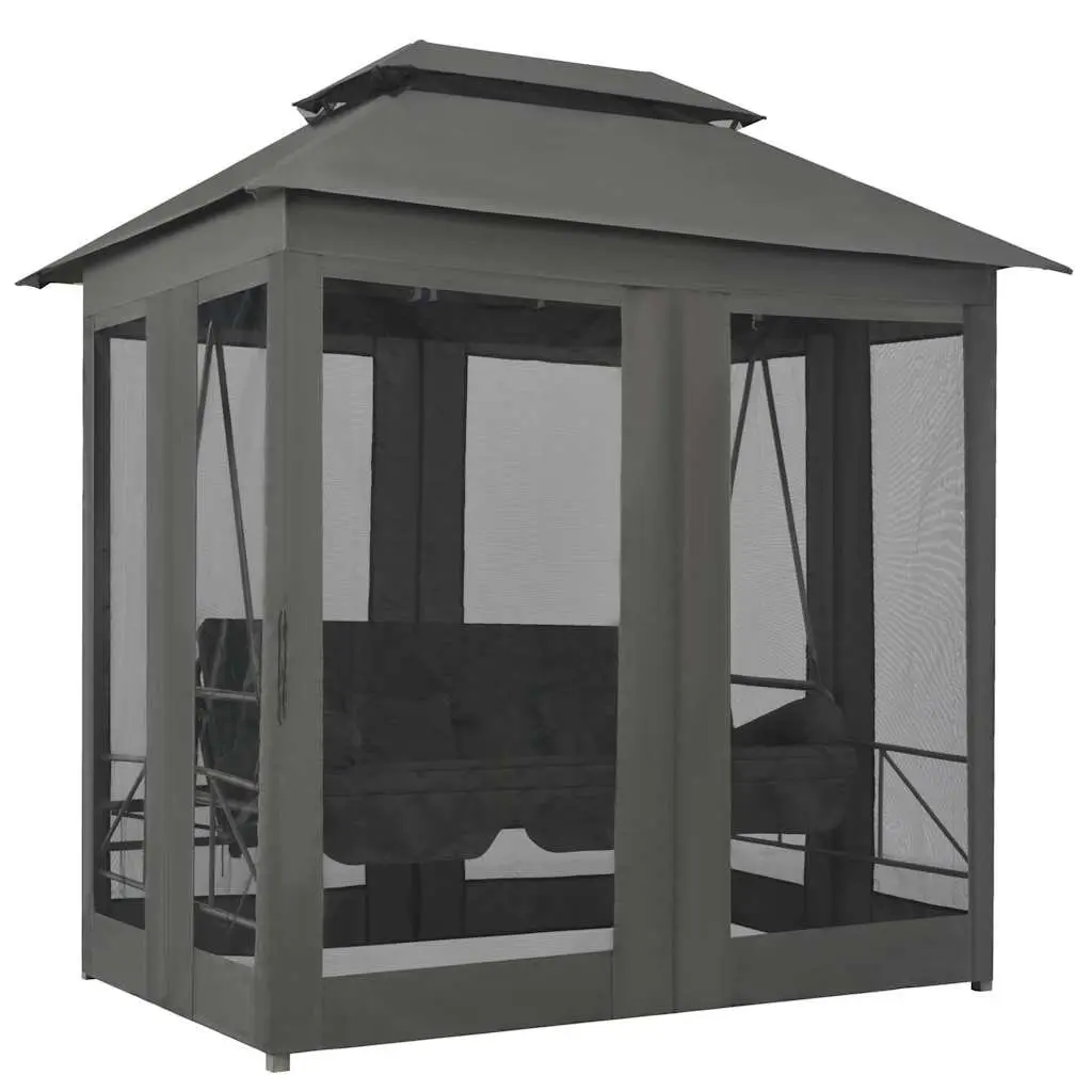 Outdoor Convertible Swing Bench Canopy Bed Steel Frame Anthracite Garden 220x160x240cm