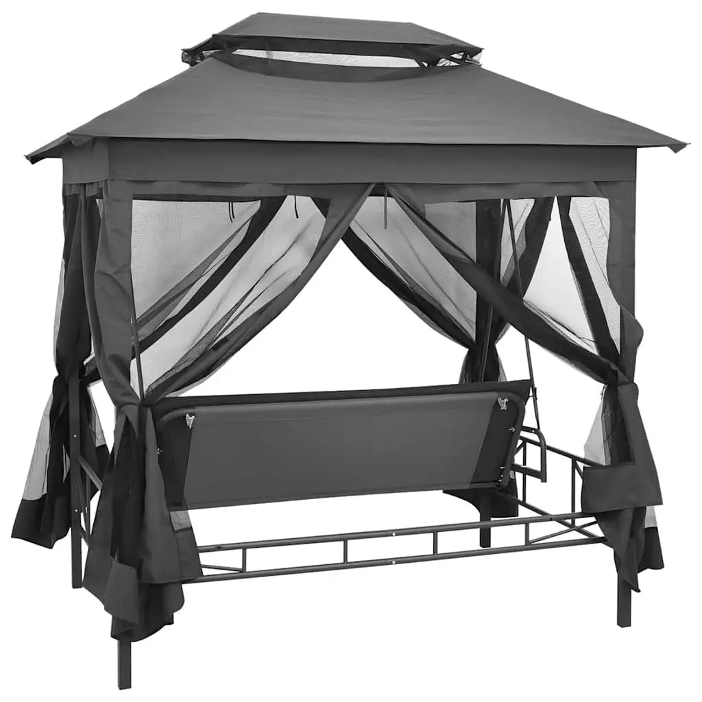 Outdoor Convertible Swing Bench Canopy Bed Steel Frame Anthracite Garden 220x160x240cm