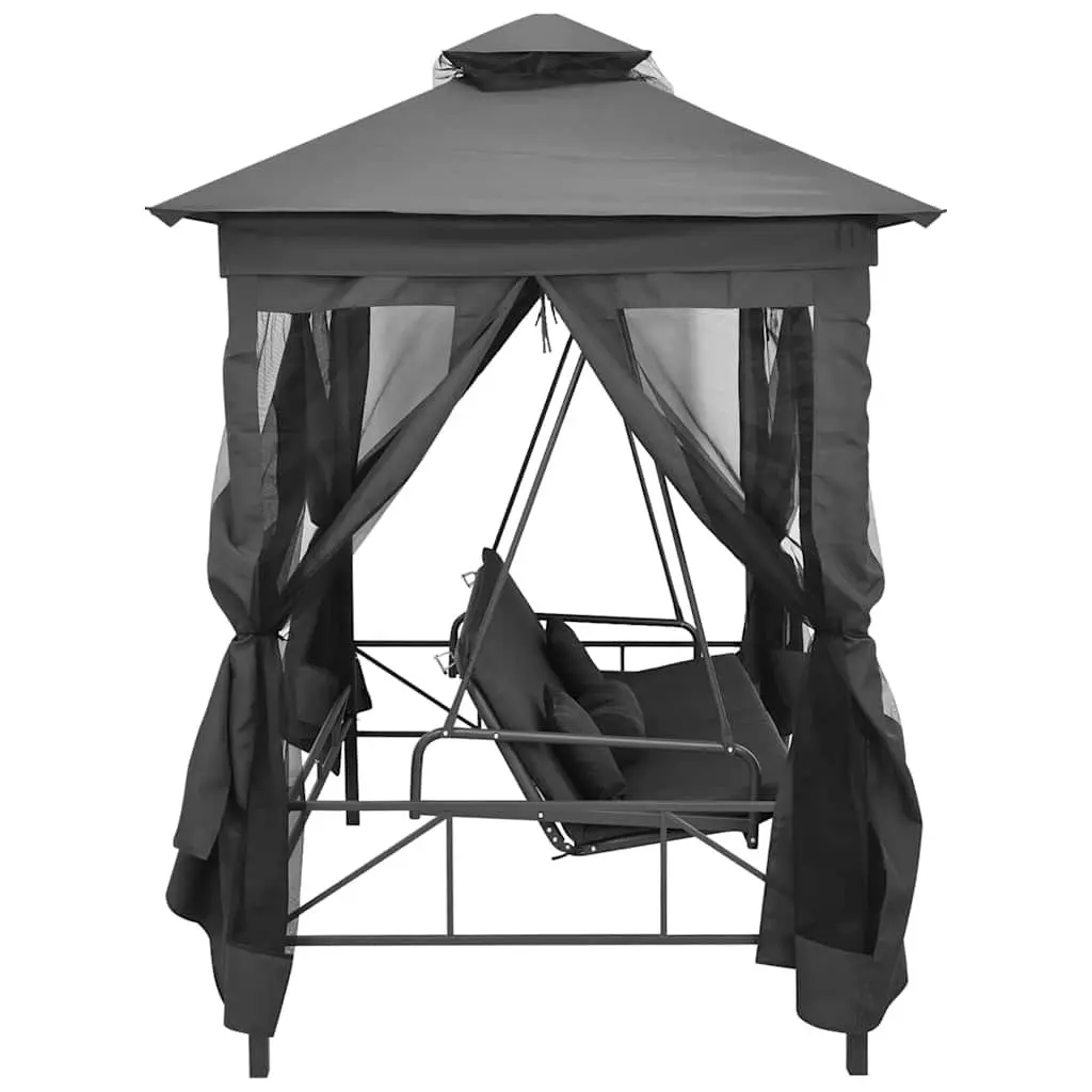 Outdoor Convertible Swing Bench Canopy Bed Steel Frame Anthracite Garden 220x160x240cm