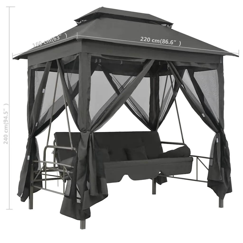 Outdoor Convertible Swing Bench Canopy Bed Steel Frame Anthracite Garden 220x160x240cm