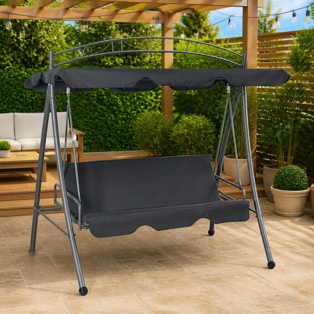 Outdoor Swing Bench Canopy Steel 198x120x205cm Anthracite