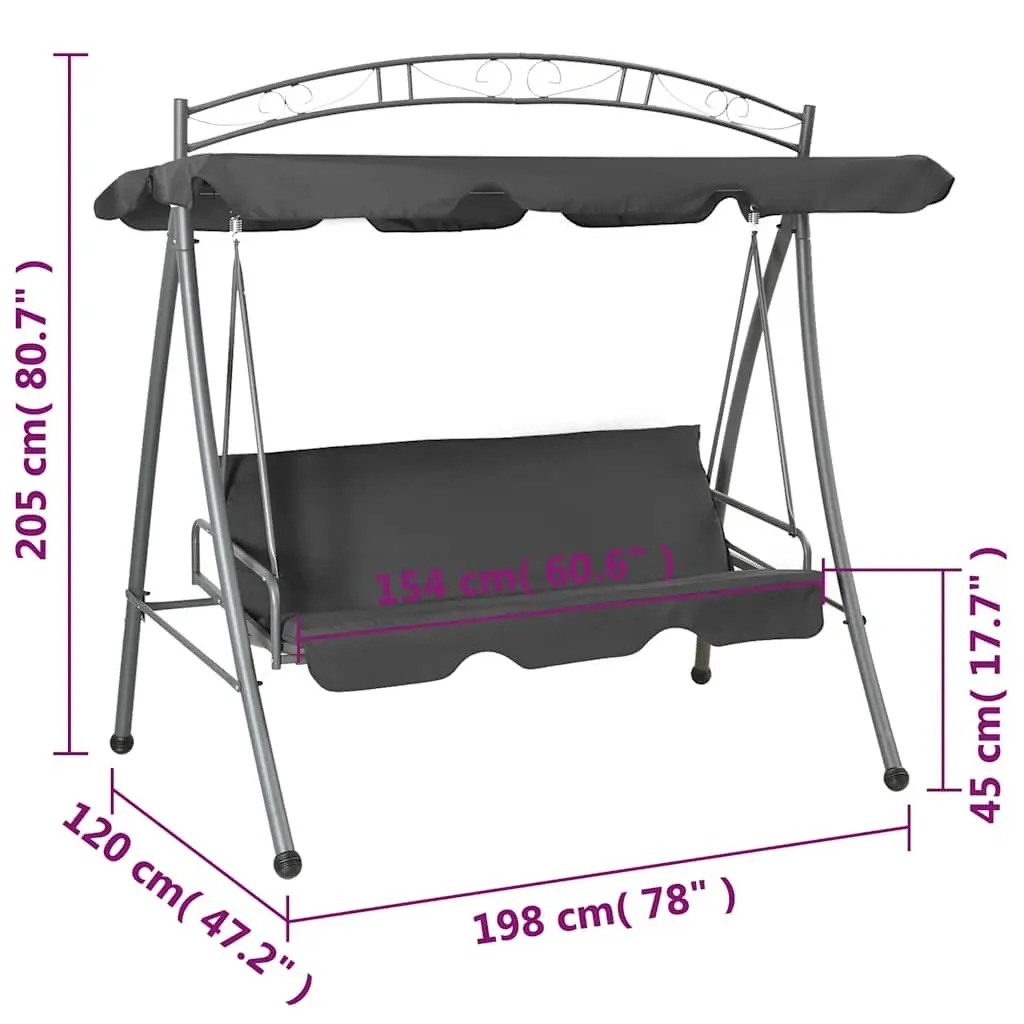 Outdoor Swing Bench Canopy Steel 198x120x205cm Anthracite