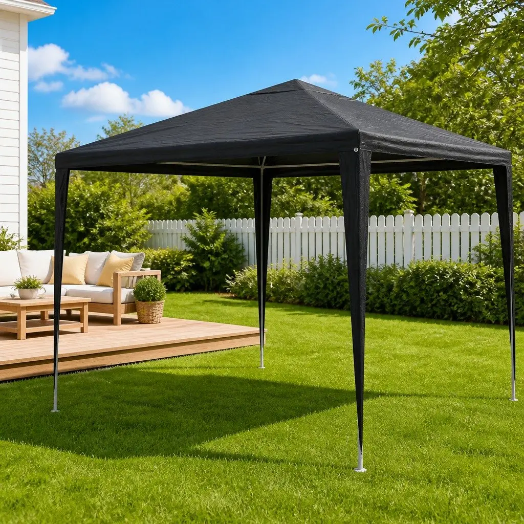 Outdoor Canopy Tent Anthracite 3x3m Steel Frame Water Resistant UV Polyethylene Garden Structure