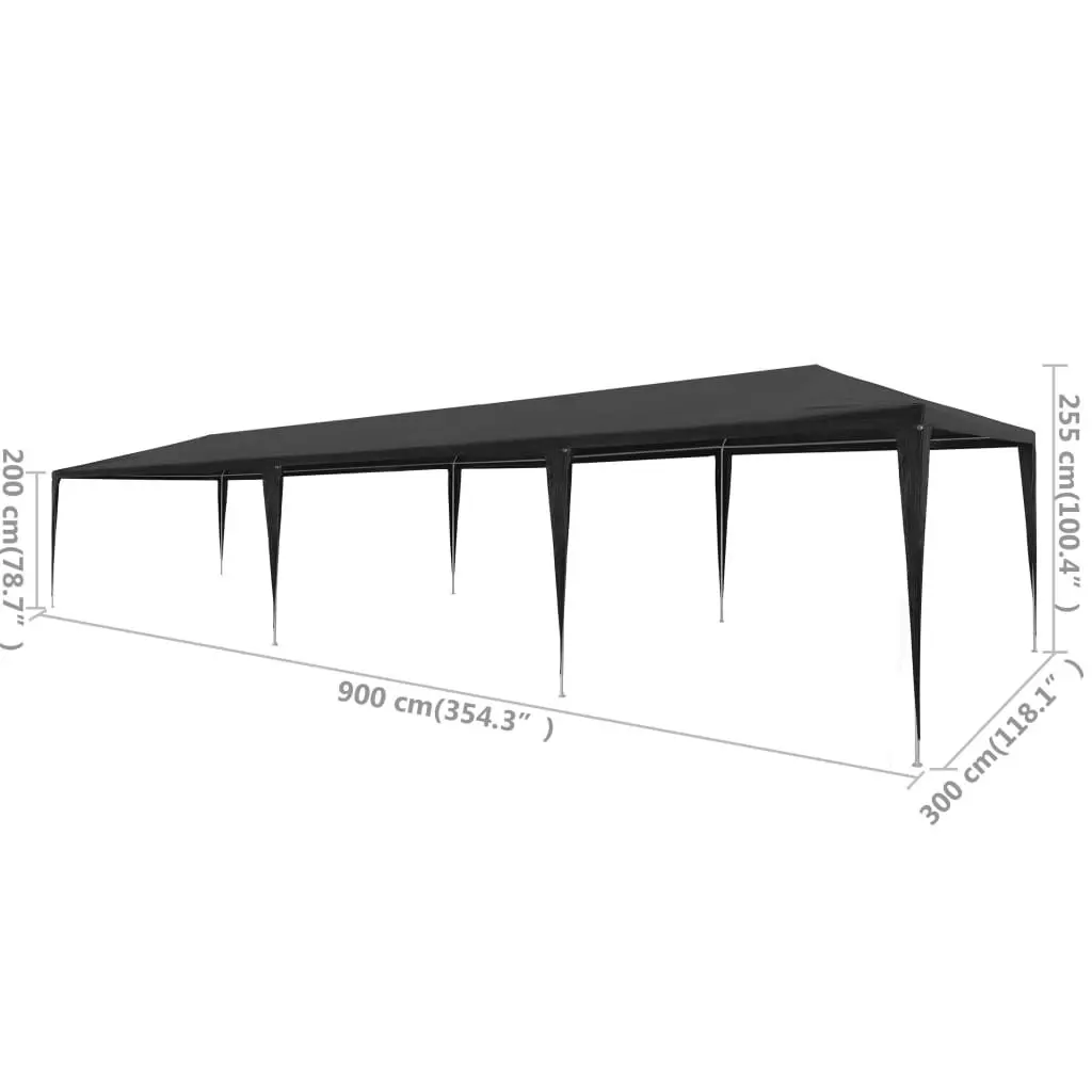 Party Tent Polyethylene 3x9m Anthracite Outdoor Gazebo Canopy Garden Shelter
