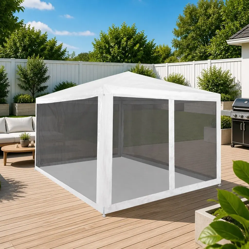 Party Tent Steel Frame 4x3m White with Mesh Sidewalls