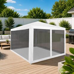 Party Tent 4x3m White Outdoor Gazebo Mesh Sidewalls Insect Protection Events