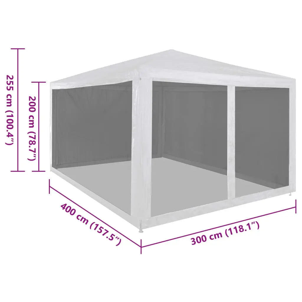 Party Tent Steel Frame 4x3m White with Mesh Sidewalls