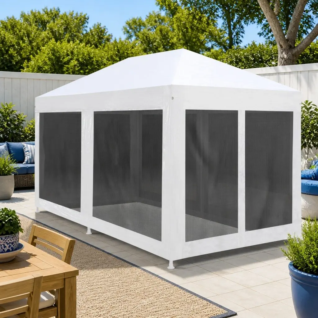 Party Tent Steel Frame 6x3 m White with Mesh Sidewalls
