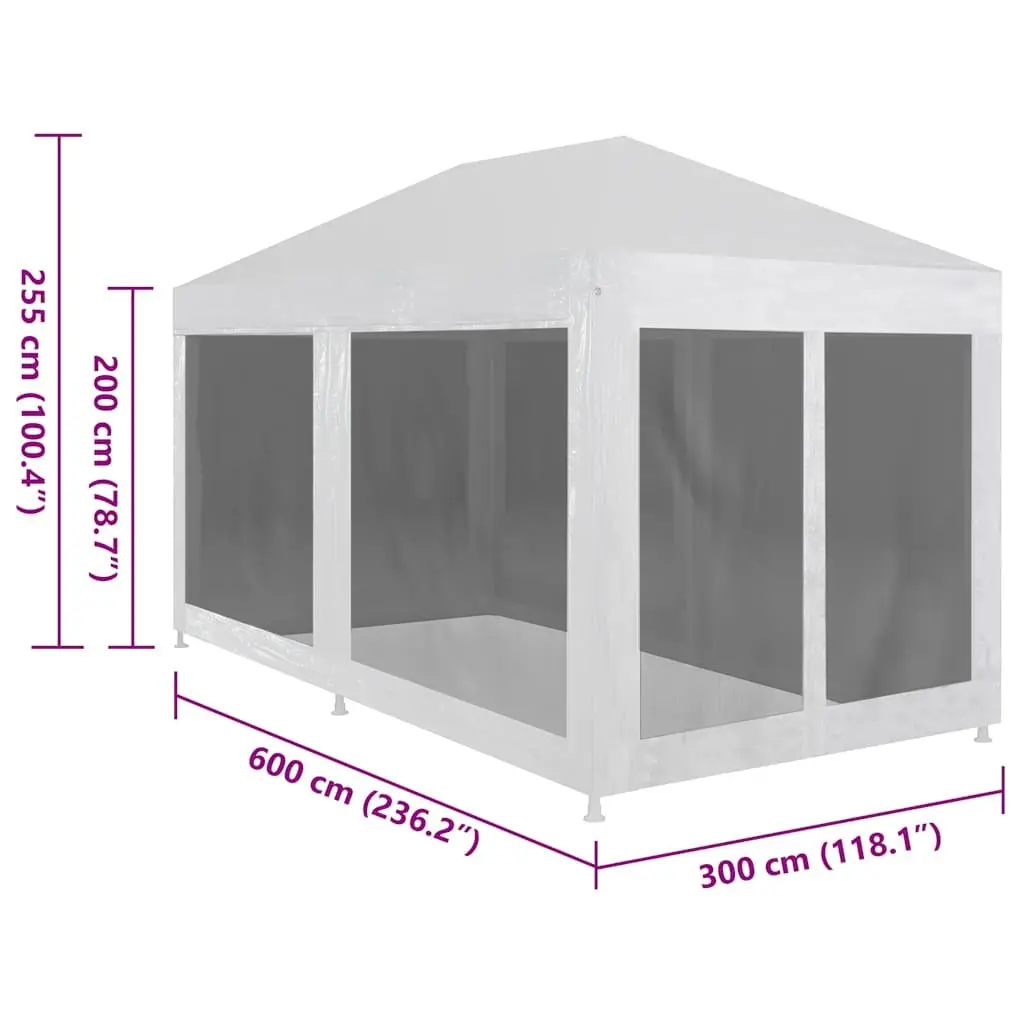 Party Tent Steel Frame 6x3 m White with Mesh Sidewalls