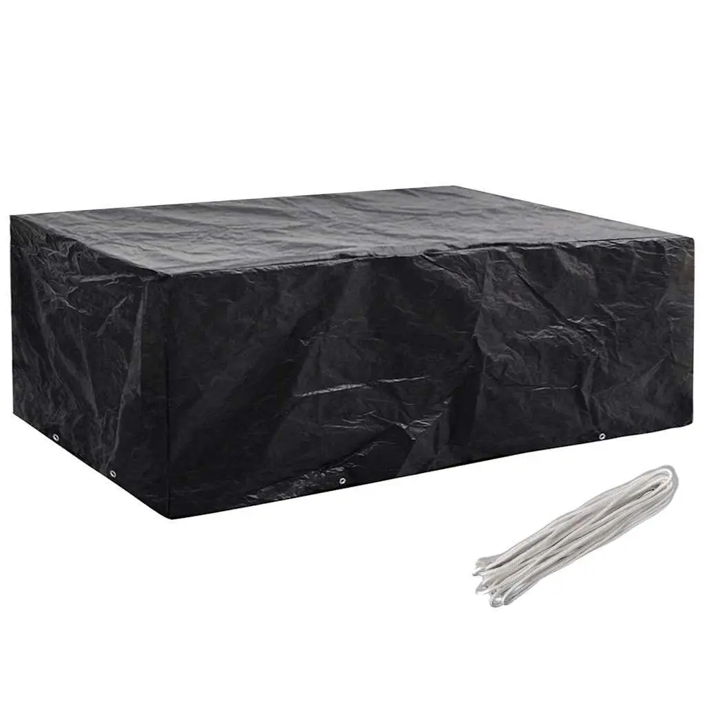 Garden Furniture Cover Black 242x162x100cm Durable Polyethylene with 8 Aluminium Eyelets and Fastening Rope