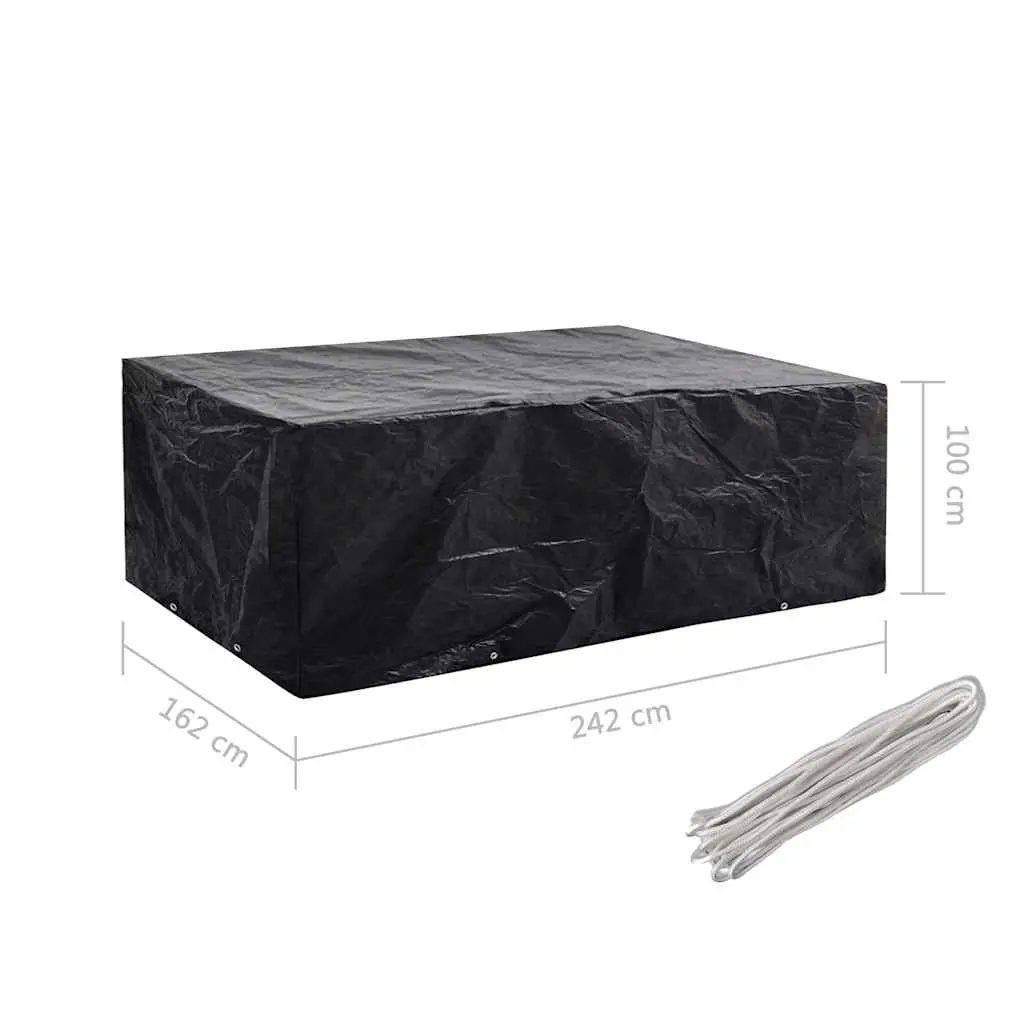 Garden Furniture Cover Black 242x162x100cm Durable Polyethylene with 8 Aluminium Eyelets and Fastening Rope