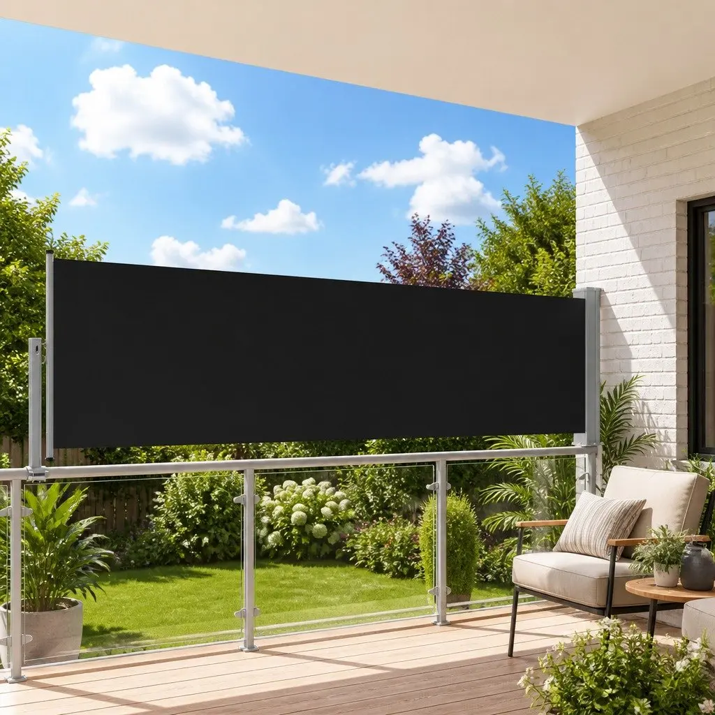 Retractable Side Awning UV Tear Resistant Polyester 100 x 300 cm Black Iron Base