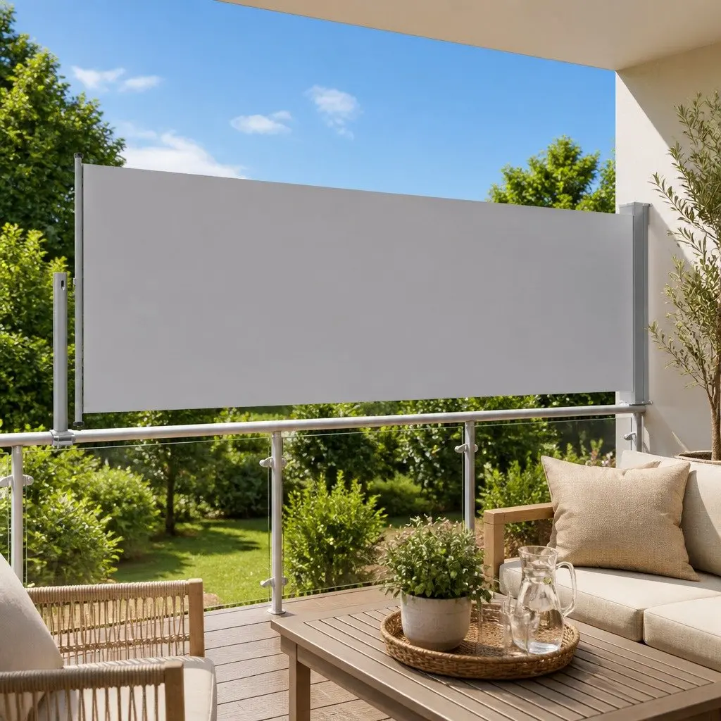 Patio Side Awning Retractable Polyester 120 x 300 cm Grey Outdoor Privacy Shade