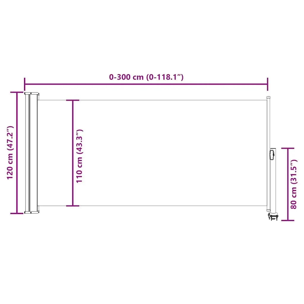 Patio Side Awning Retractable Polyester 120 x 300 cm Grey Outdoor Privacy Shade