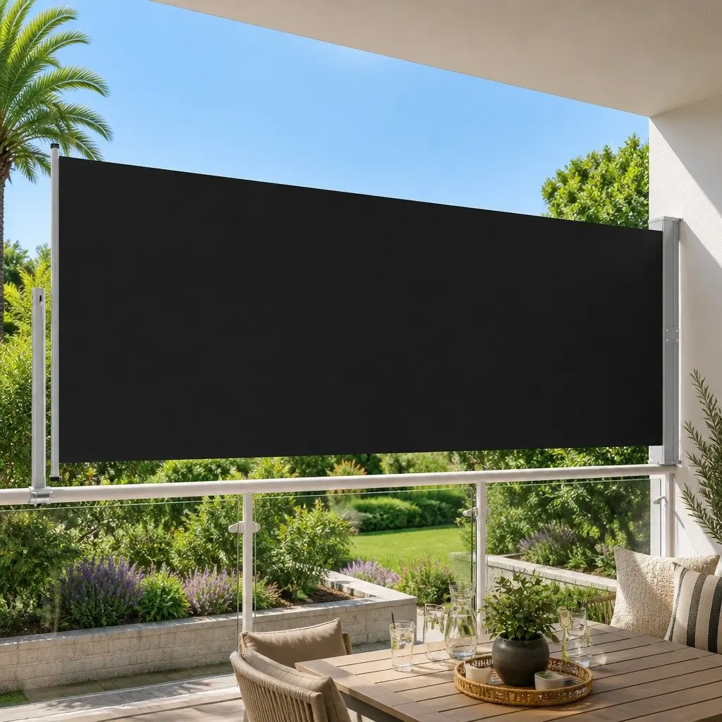 Retractable Awning Privacy Screen Outdoor Shade 140cm x 300cm Black Polyester
