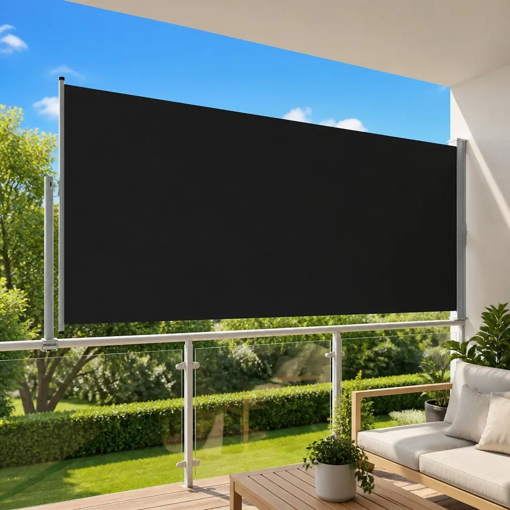 Retractable Side Awning Polyester 160 x 300 cm Black Iron