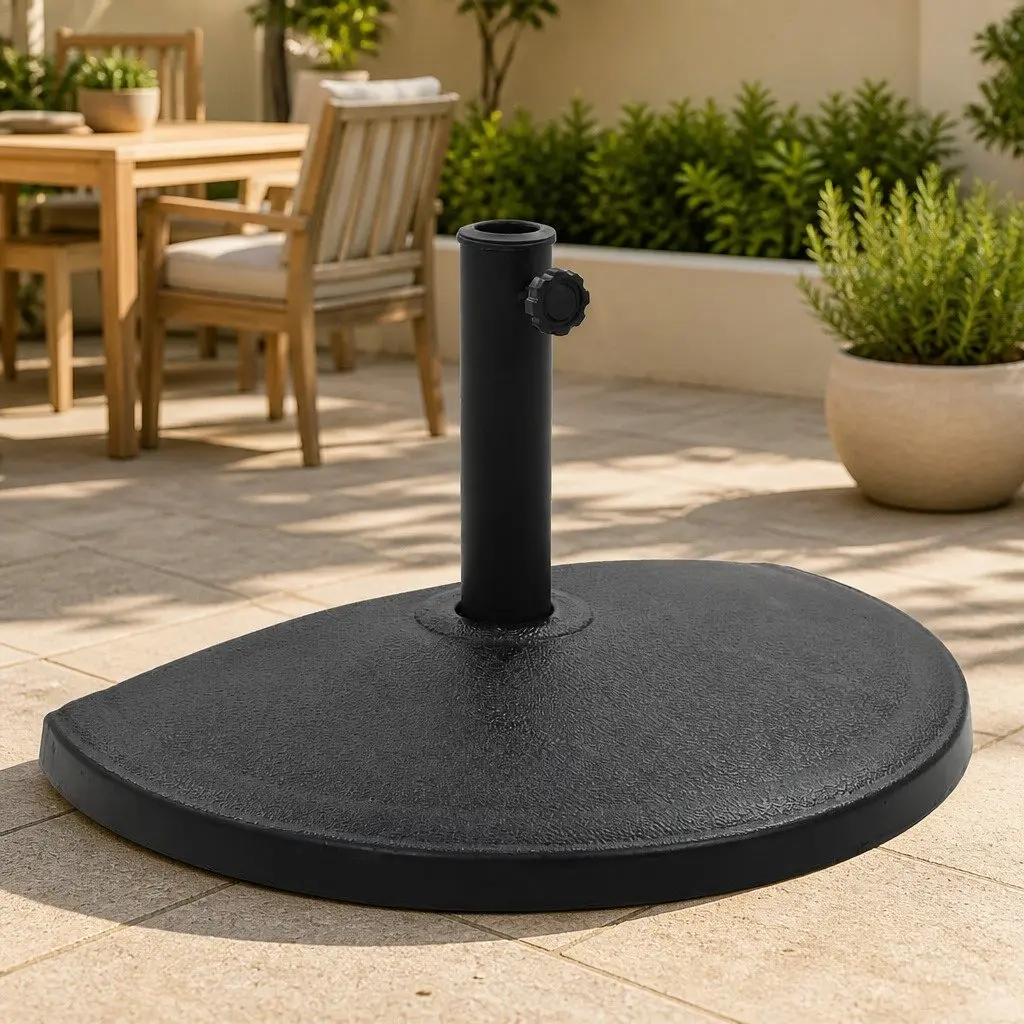 Half Round Umbrella Stand Outdoor Base Polyresin Weather Resistant Black