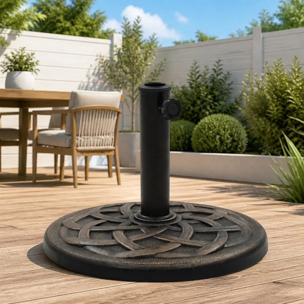 Parasol Base Round Polyresin Outdoor Umbrella Stand Brown
