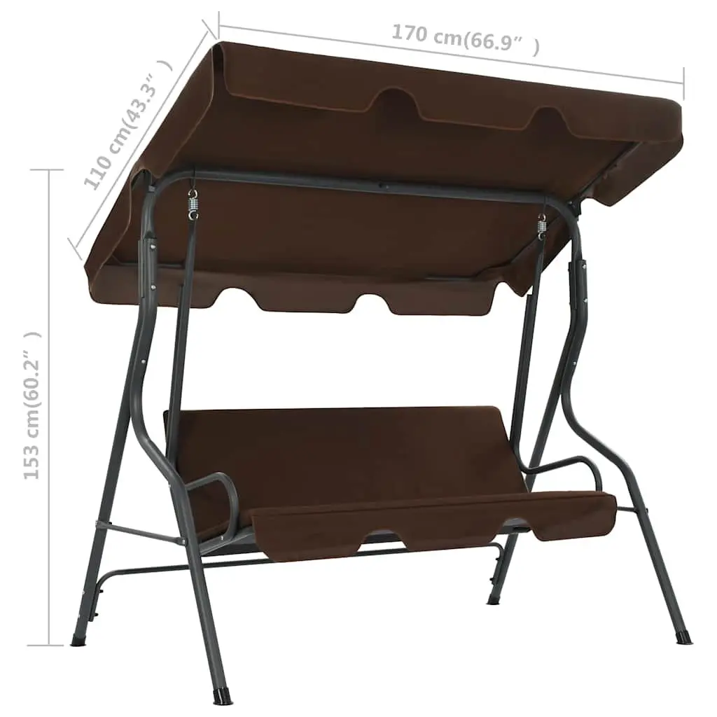 Garden Swing Bench with Canopy Outdoor Porch Seat Brown Patio Furniture