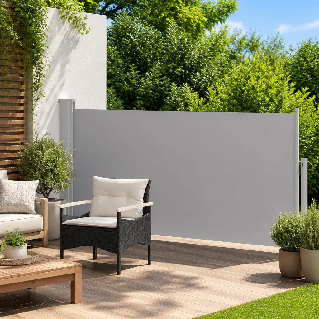 Retractable Awning Grey 140x300cm UVproof Tearresistant Polyester Outdoor Privacy Screen