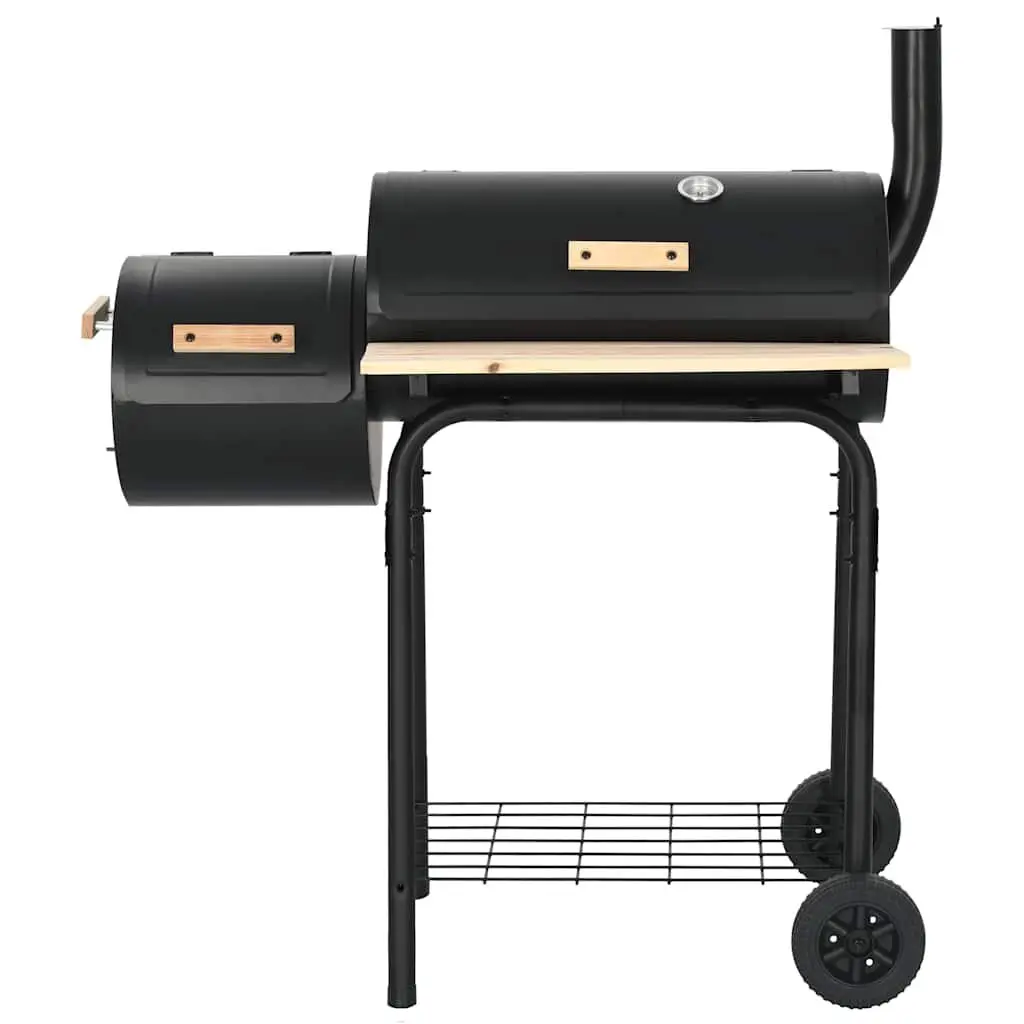 Offset Smoker Grill Black Outdoor Cooking Chamber with Side Firebox and Integrated Thermometer