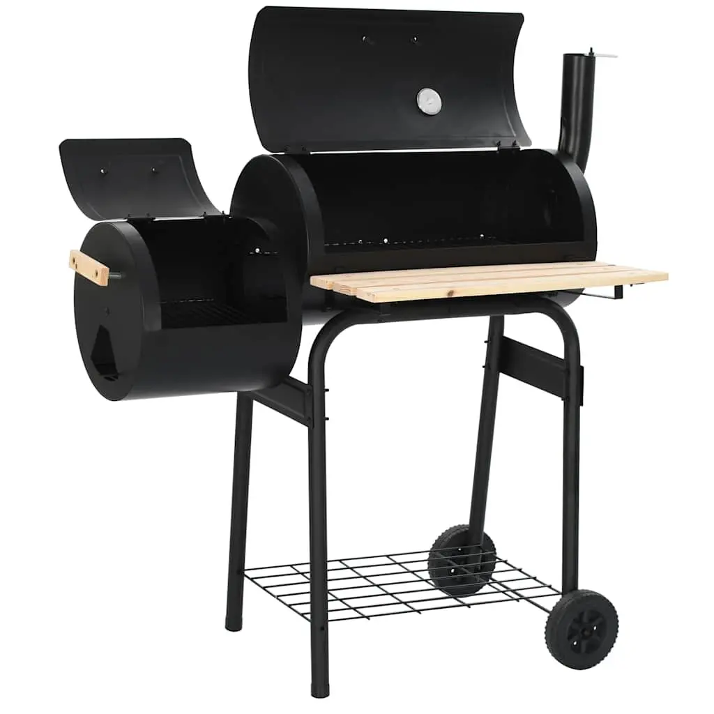 Offset Smoker Grill Black Outdoor Cooking Chamber with Side Firebox and Integrated Thermometer