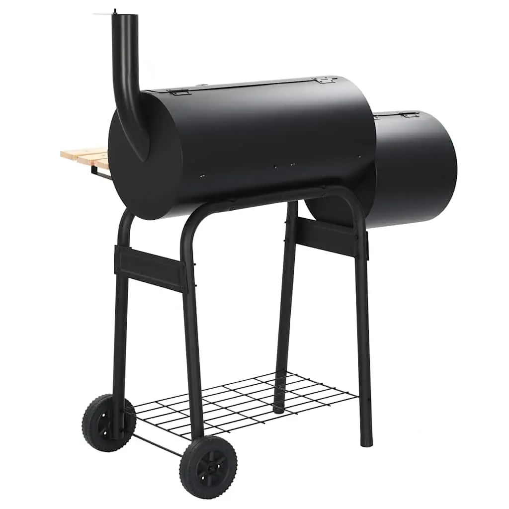 Offset Smoker Grill Black Outdoor Cooking Chamber with Side Firebox and Integrated Thermometer