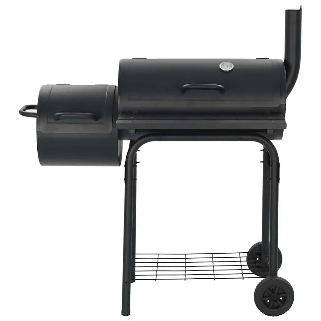Charcoal Offset Smoker Black Cooking Chamber Firebox Outdoor Grill