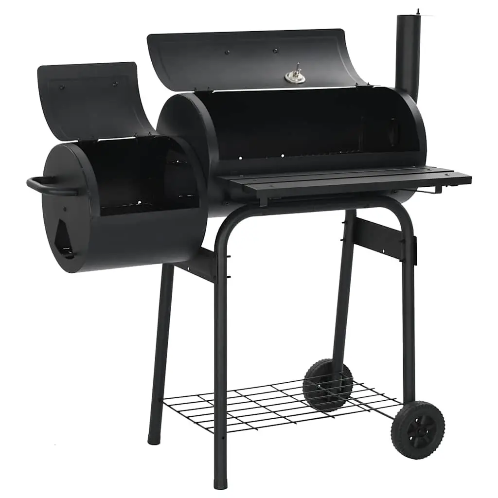 Charcoal Offset Smoker Black Cooking Chamber Firebox Outdoor Grill