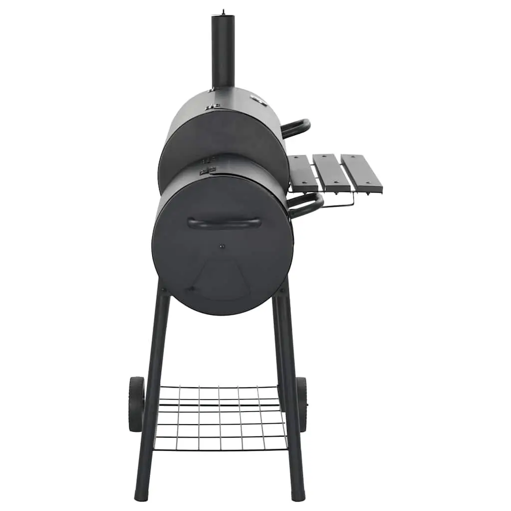 Charcoal Offset Smoker Black Cooking Chamber Firebox Outdoor Grill