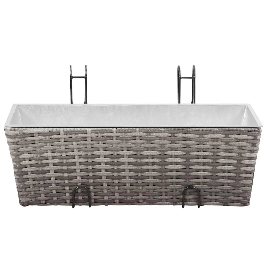 Balcony Railing Planters PE Rattan 50cm Grey 2 Pack