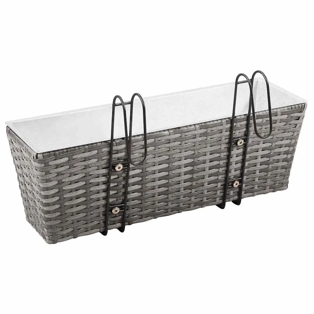 Balcony Railing Planters PE Rattan 50cm Grey 2 Pack