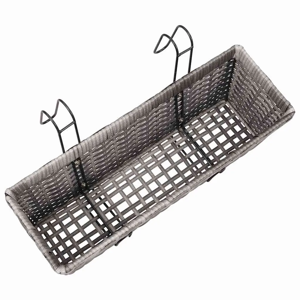 Balcony Railing Planters PE Rattan 50cm Grey 2 Pack