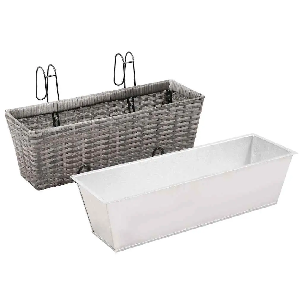 Balcony Railing Planters PE Rattan 50cm Grey 2 Pack