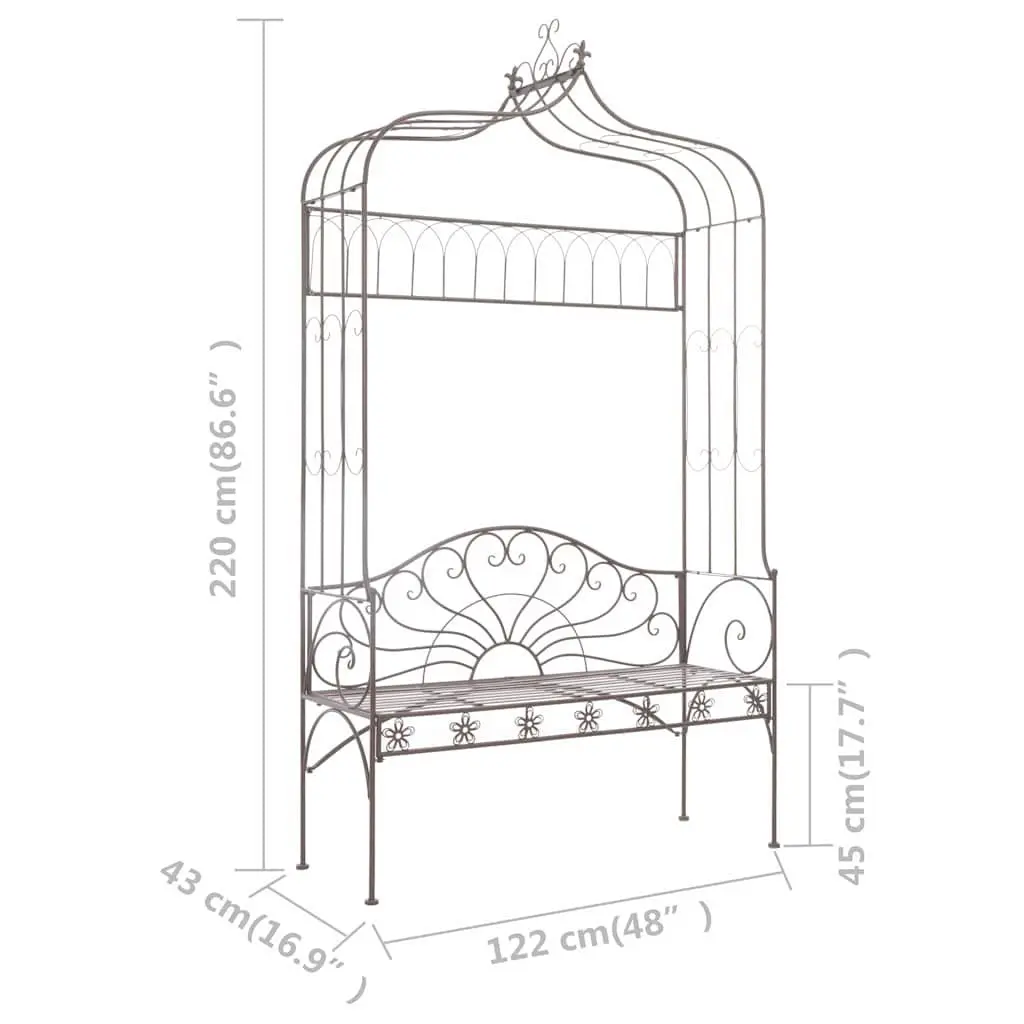 Garden Bench Wrought Iron 122cm Antique Brown Outdoor Seating Decorative Furniture