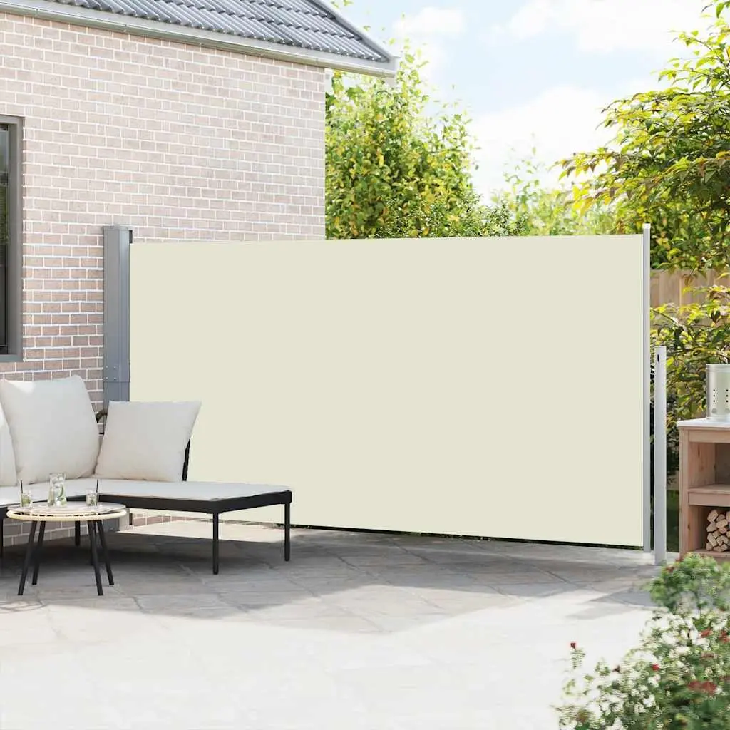 Retractable Side Awning Polyester 160 x 500 cm Cream Outdoor Garden Patio Privacy Screen Shade