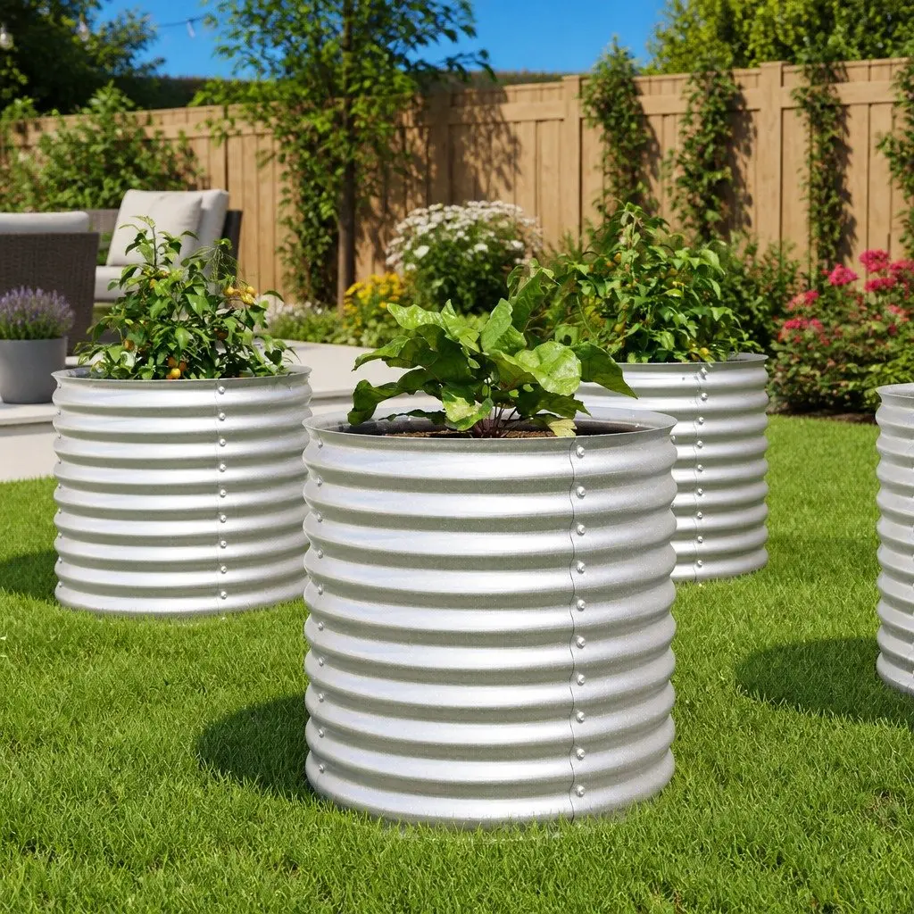 Garden Bed Raised Galvanised Steel Silver Outdoor Planter Box 80x80x81 cm