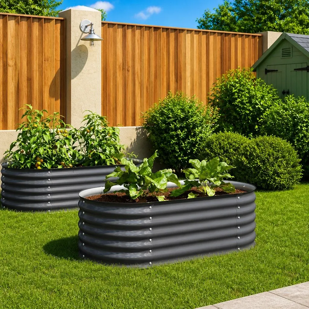 Raised Bed Planter Galvanised Steel Grey Outdoor 160cm x 80cm x 44cm Garden