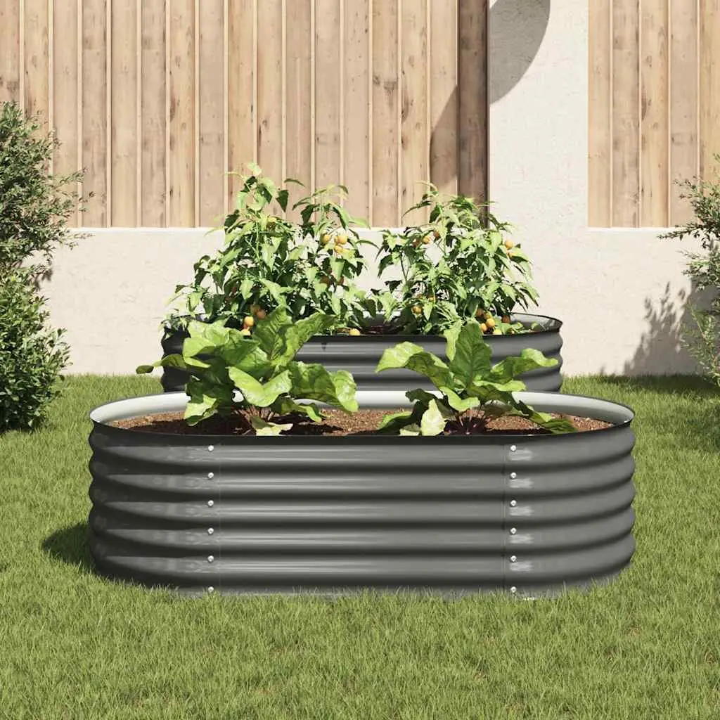 Raised Bed Planter Galvanised Steel Grey Outdoor 160cm x 80cm x 44cm Garden