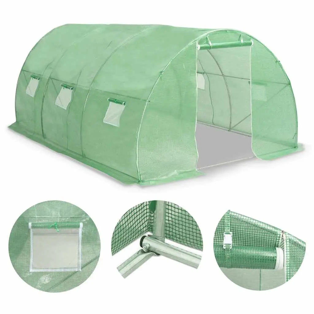 Greenhouse PE Mesh Fabric 13.5m² Green Galvanised Steel Frame