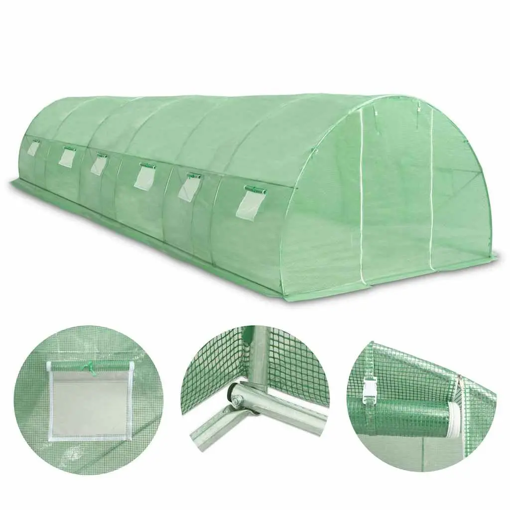 Garden Greenhouse PE Mesh Fabric 900x300x200 cm Green with Ventilation Windows and Door Galvanised Steel Frame 27 m²