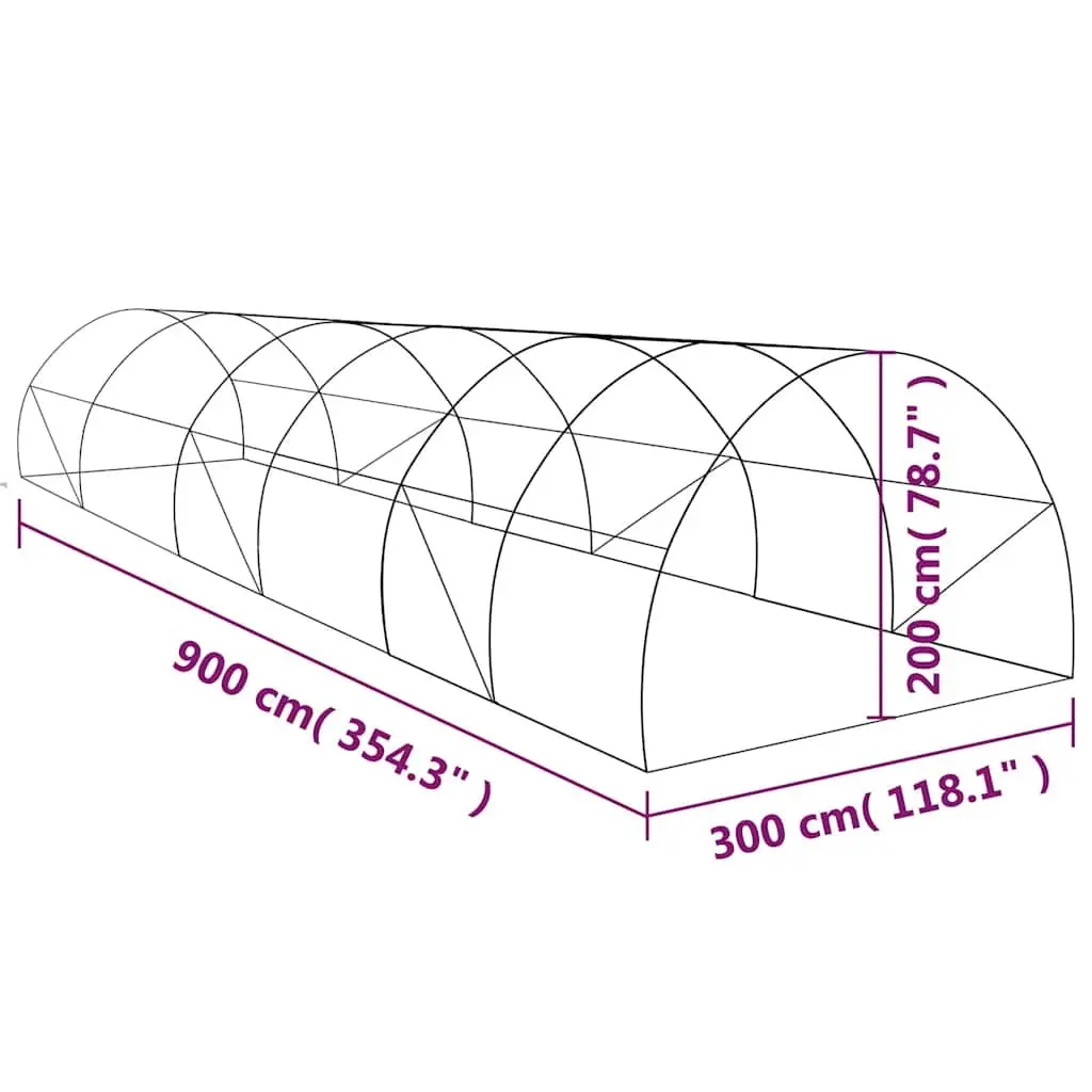 Garden Greenhouse PE Mesh Fabric 900x300x200 cm Green with Ventilation Windows and Door Galvanised Steel Frame 27 m²