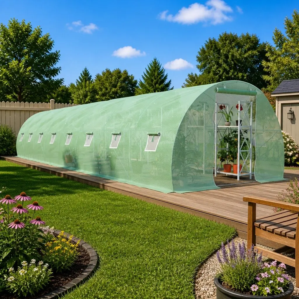 Greenhouse 36 m² Galvanised Steel Frame PE Mesh Garden Plant House with Windows