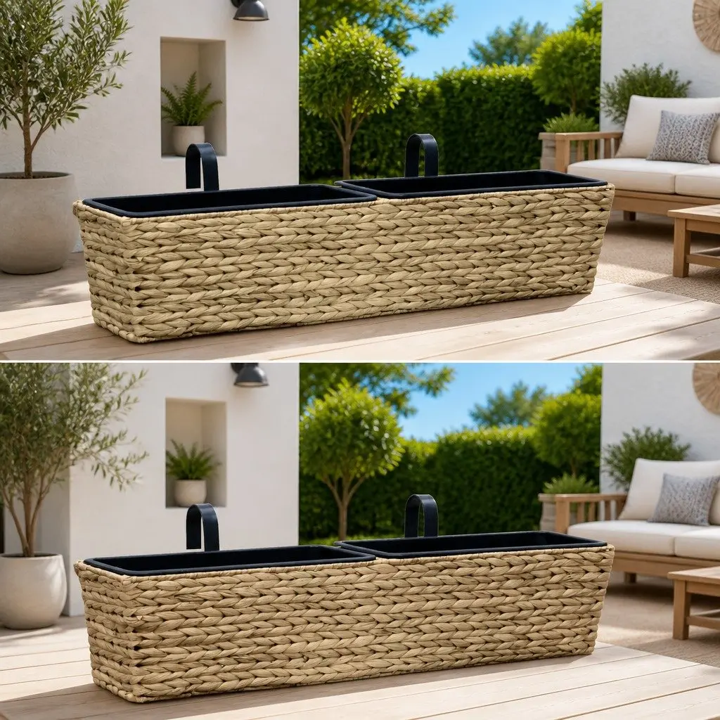 Water Hyacinth Planters Set of 2 Indoor Garden Pots Brown Removable Containers