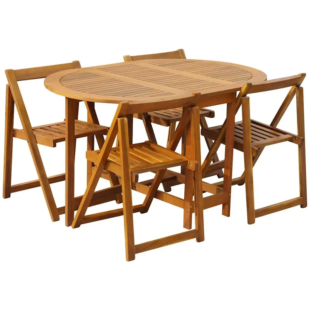 5 Piece Outdoor Acacia Wood Folding Table and Chairs Set Brown for Garden and Patio